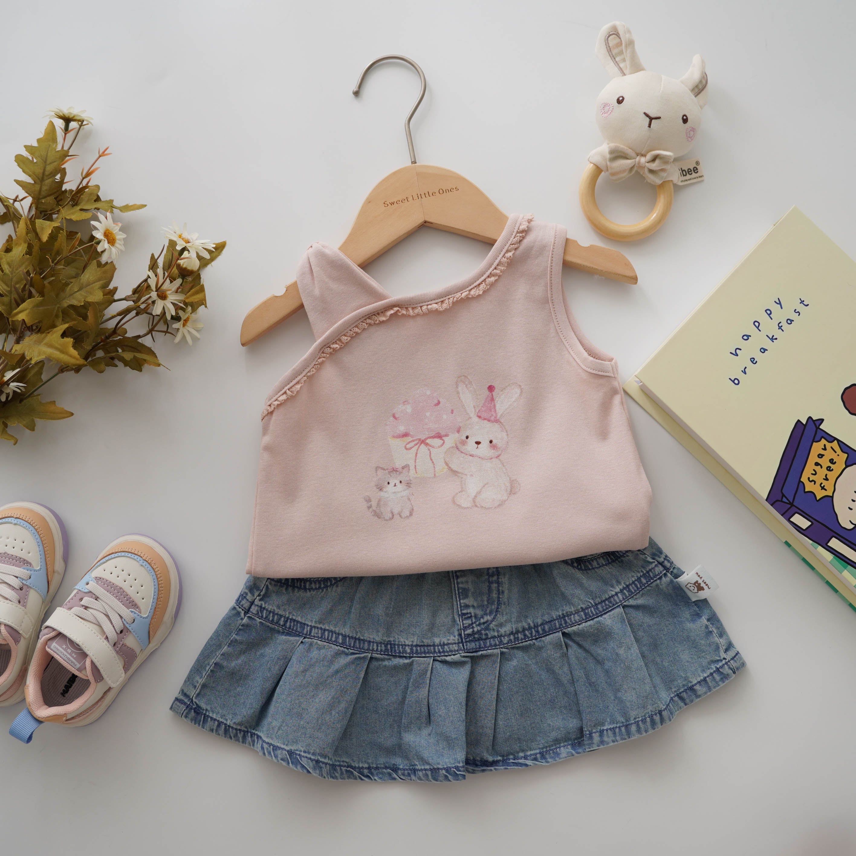 Birthday Bunny Top & Jeans Skirt Set