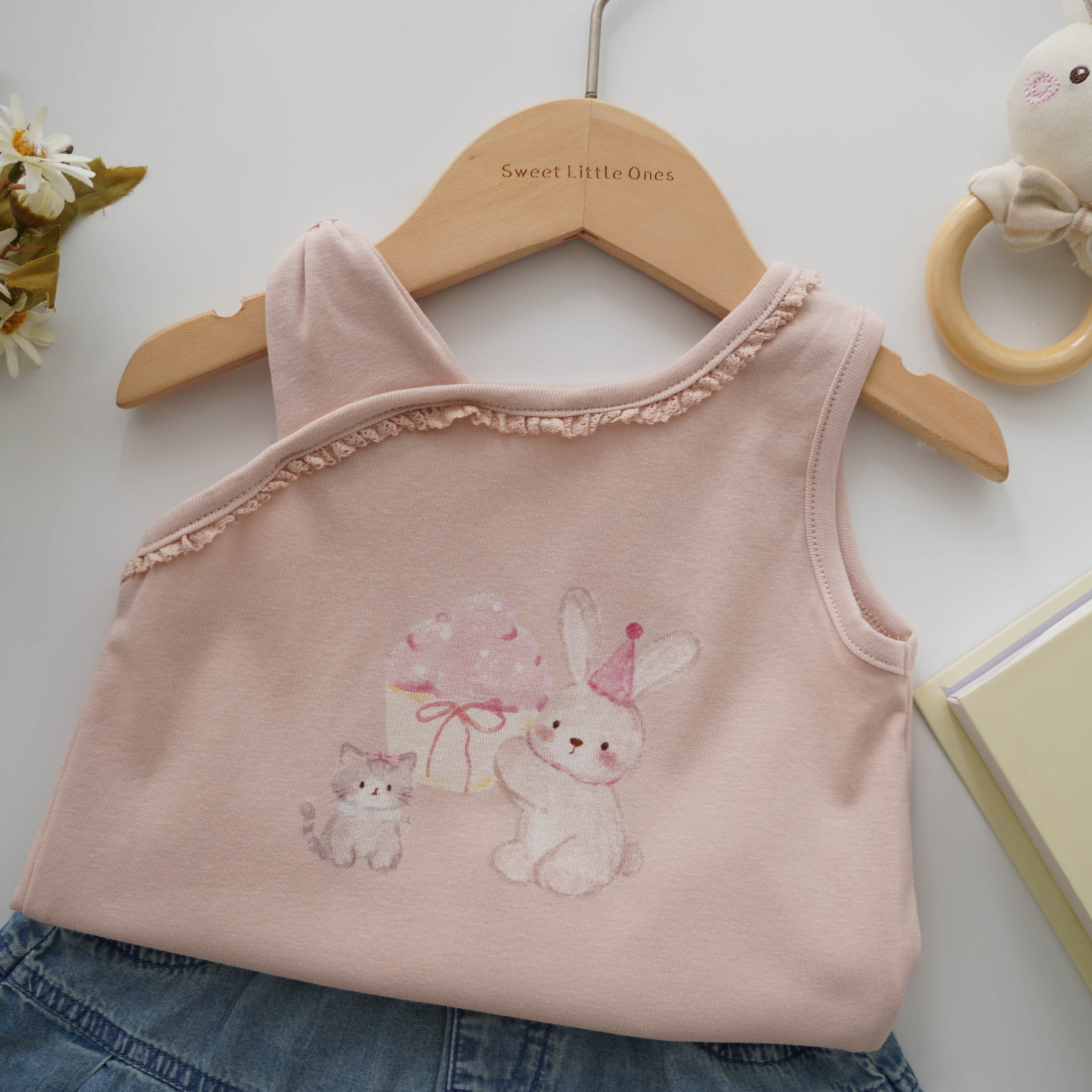 Birthday Bunny Top & Jeans Skirt Set