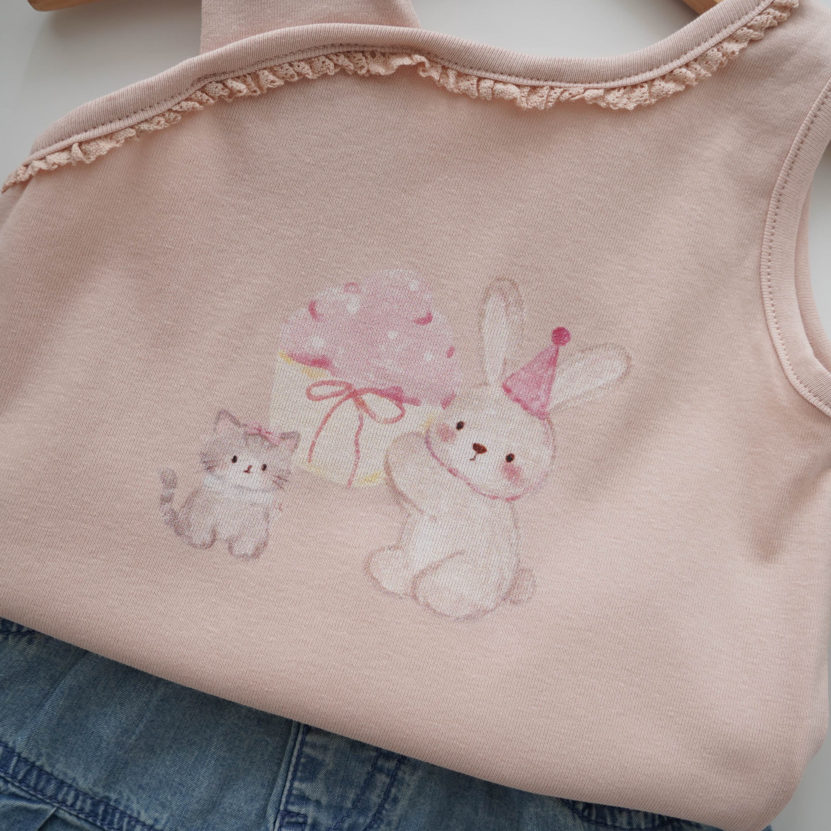 Birthday Bunny Top & Jeans Skirt Set