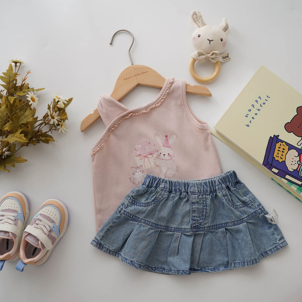 Birthday Bunny Top & Jeans Skirt Set