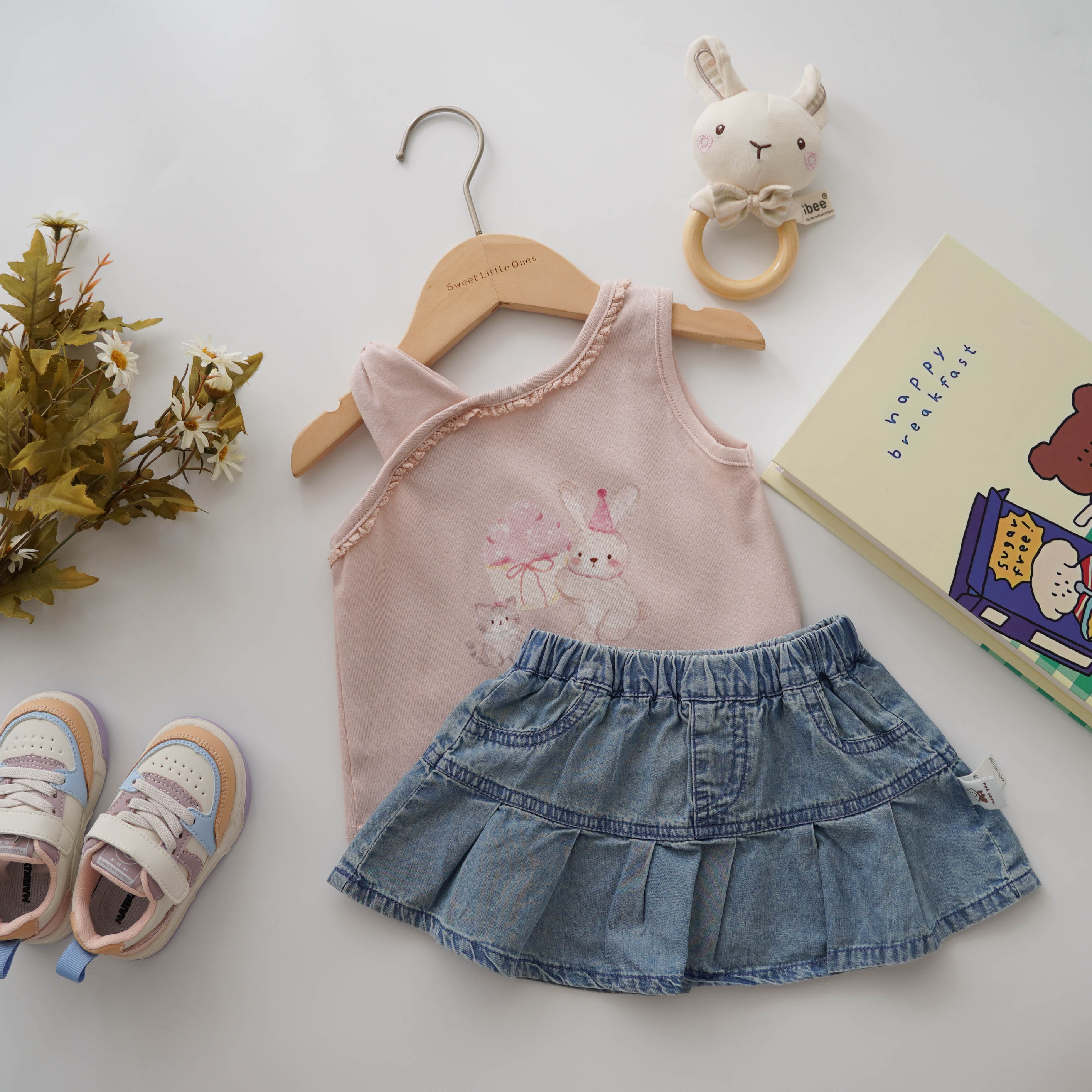 Birthday Bunny Top & Jeans Skirt Set