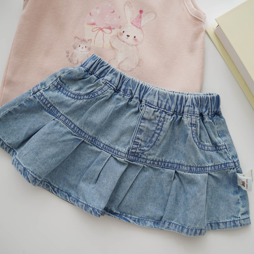 Birthday Bunny Top & Jeans Skirt Set