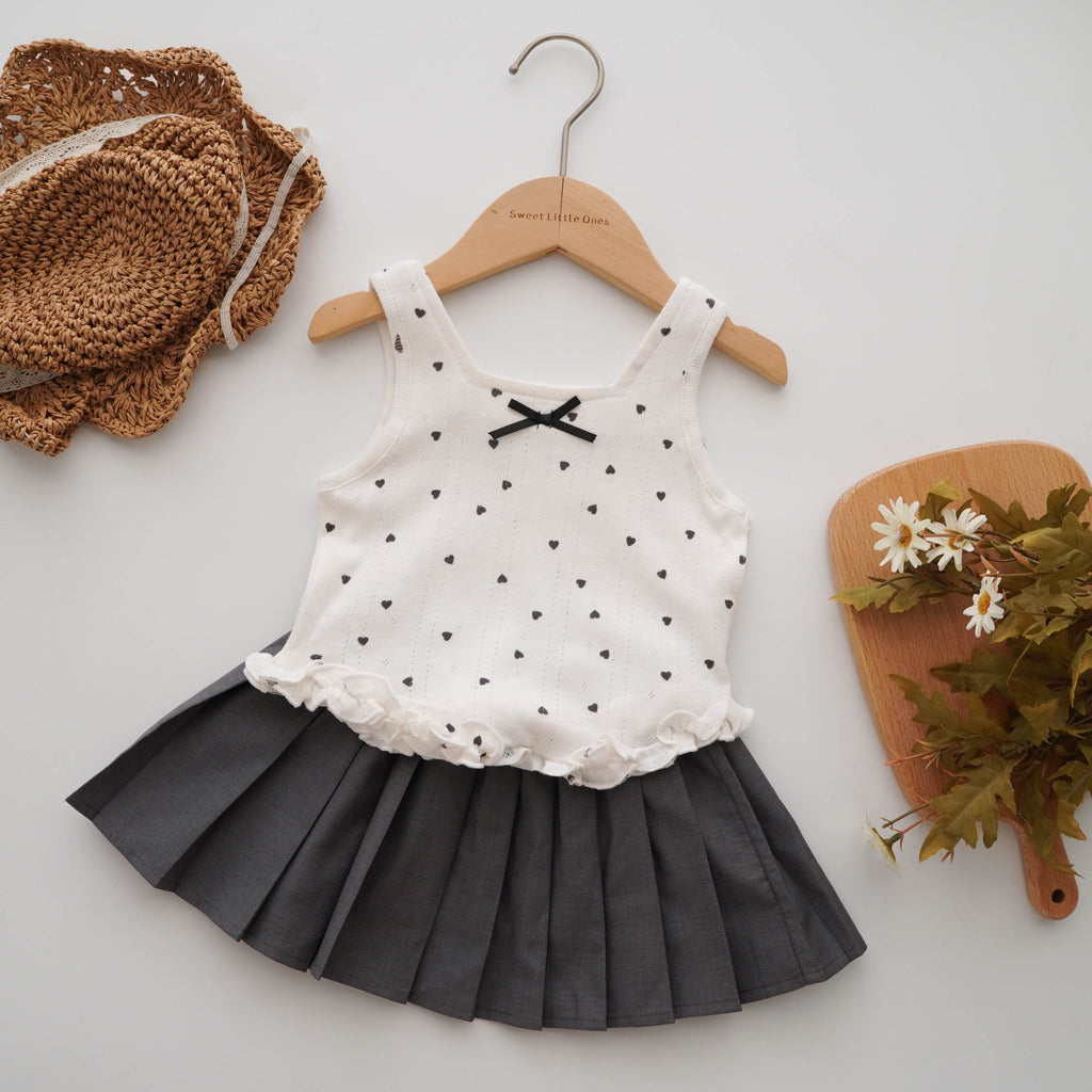 Polka Dot Top with Pleated Skirt Set