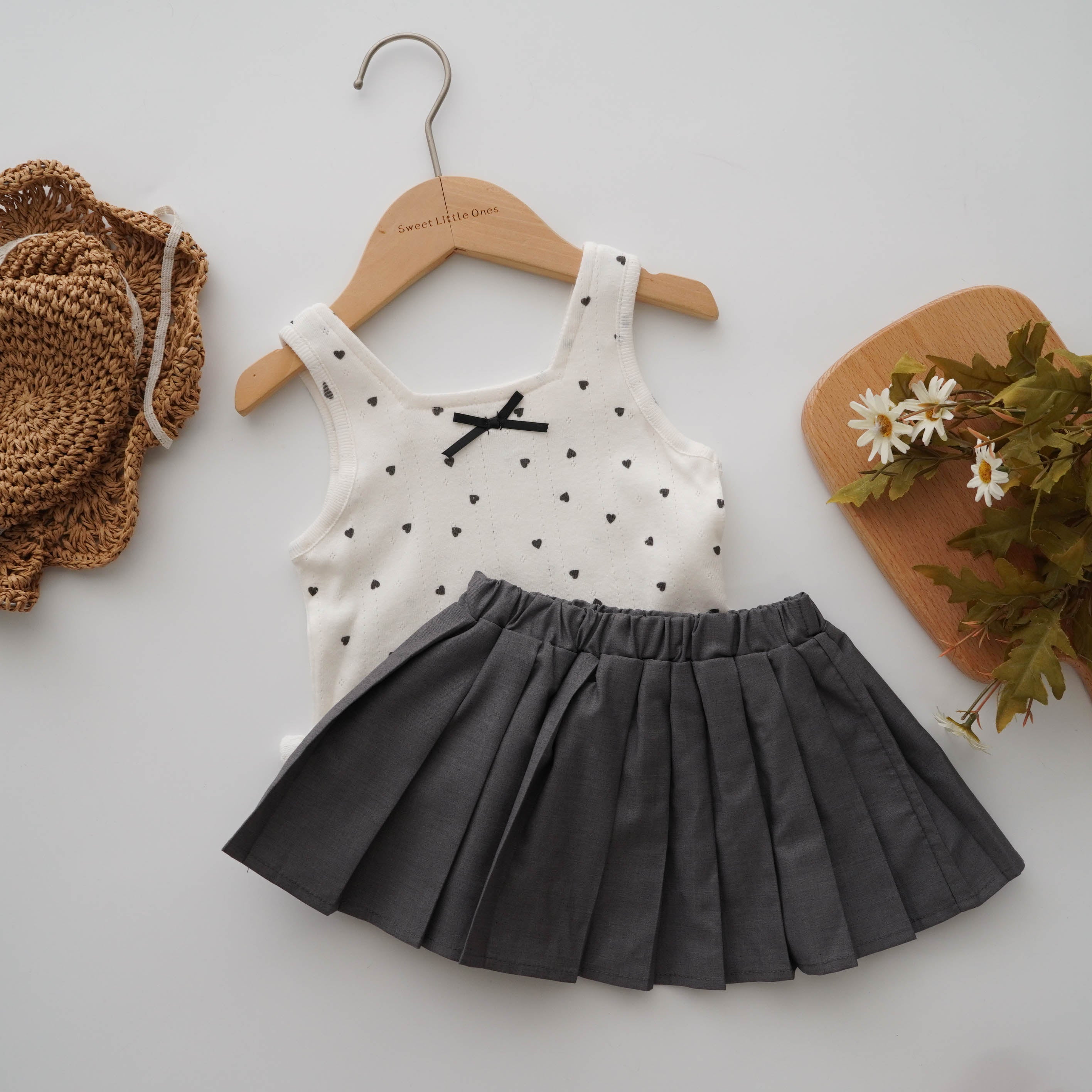 Polka Dot Top with Pleated Skirt Set