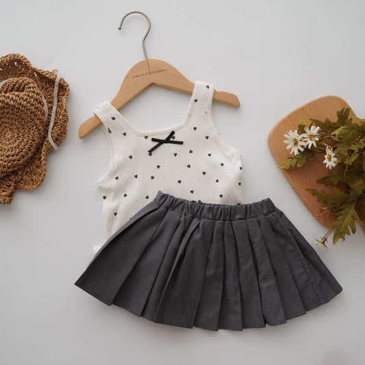 Polka Dot Top with Pleated Skirt Set