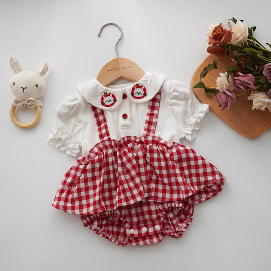 Kitty Apple Checkered Romper