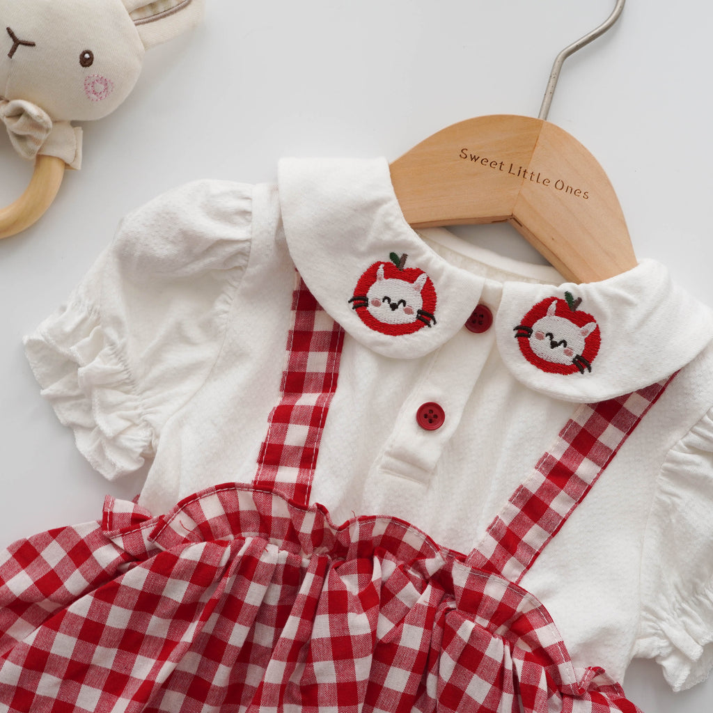 Kitty Apple Checkered Romper