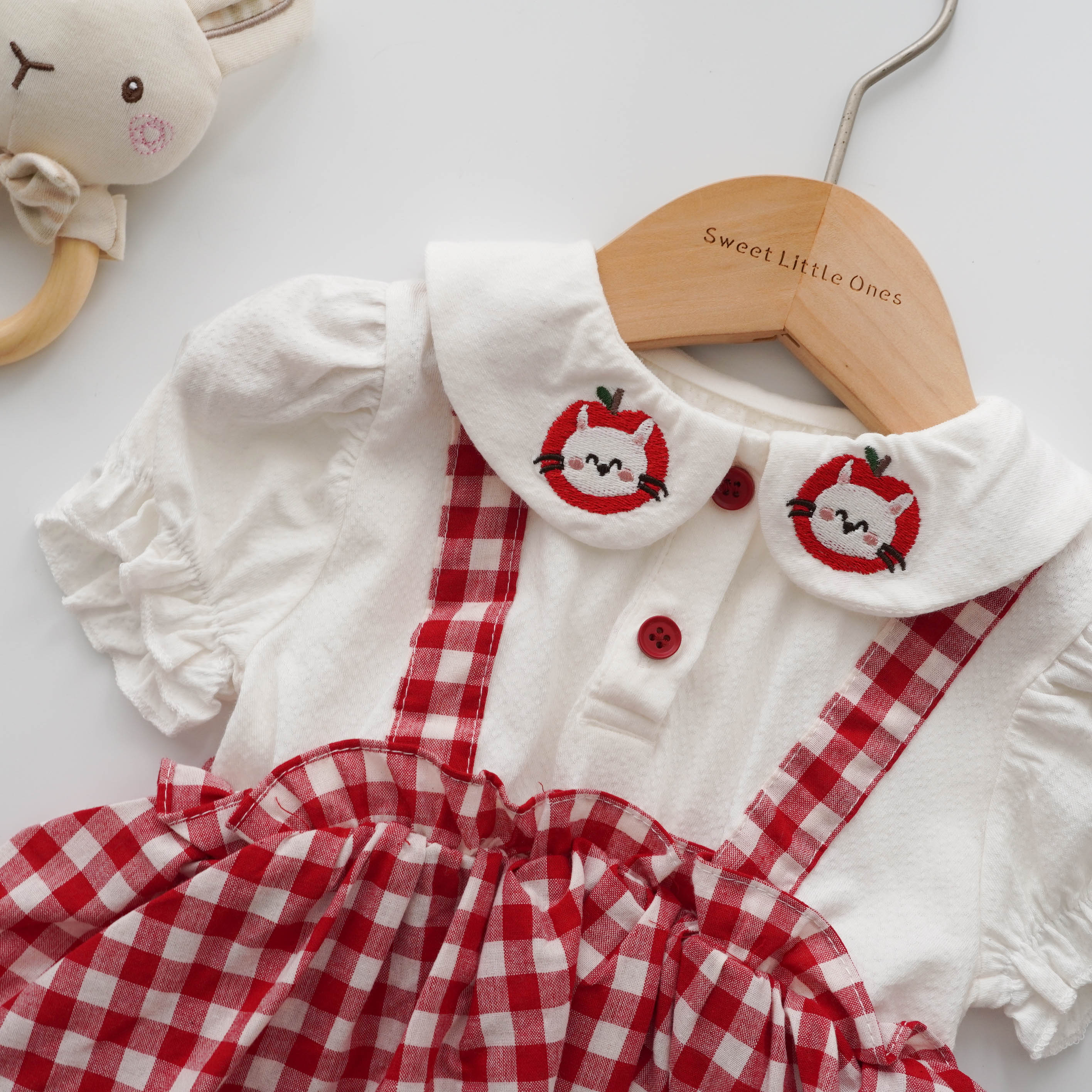 Kitty Apple Checkered Romper