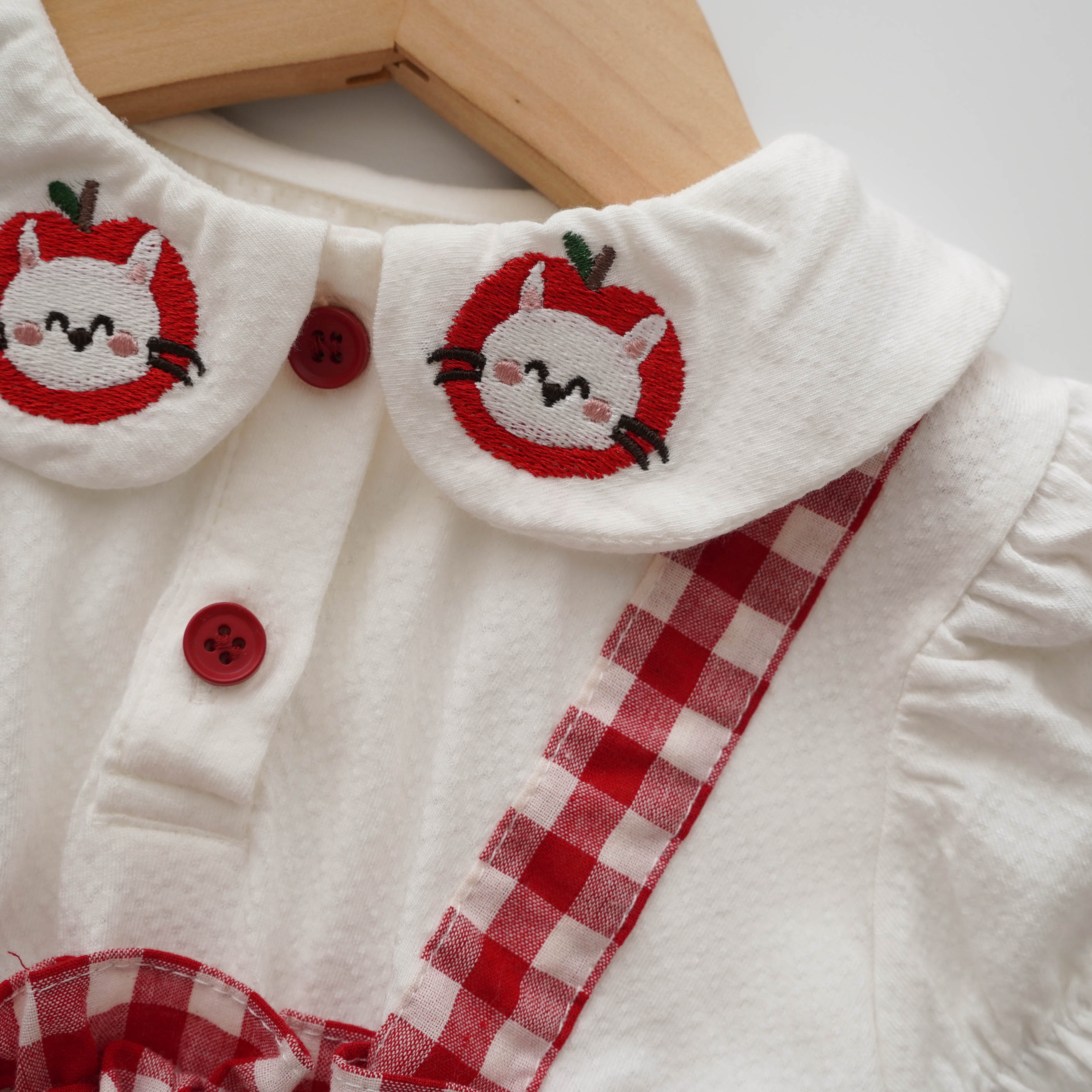 Kitty Apple Checkered Romper