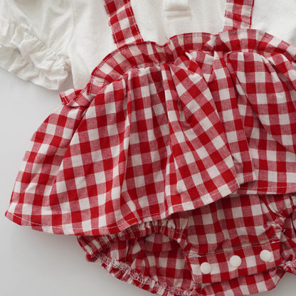 Kitty Apple Checkered Romper