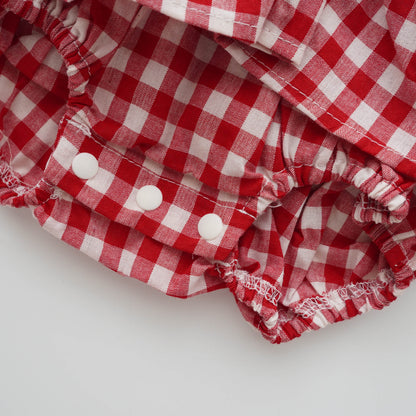 Kitty Apple Checkered Romper