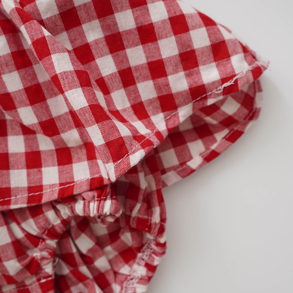 Kitty Apple Checkered Romper