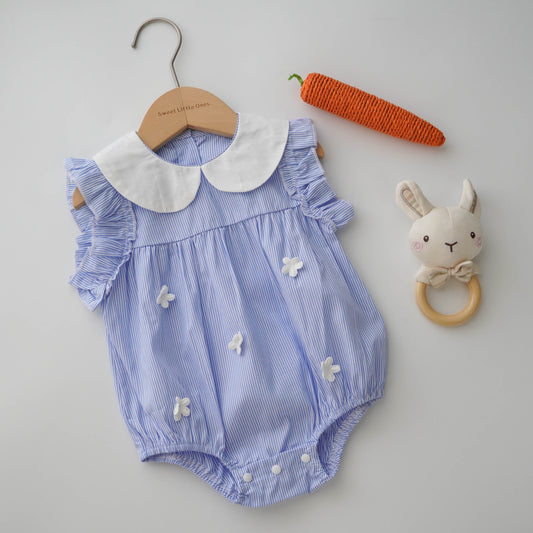 Ruffled Sleeves Flower Romper in Blue