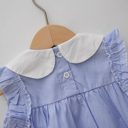 Ruffled Sleeves Flower Romper in Blue
