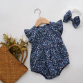 Floral Printing Blue Romper with Hairband