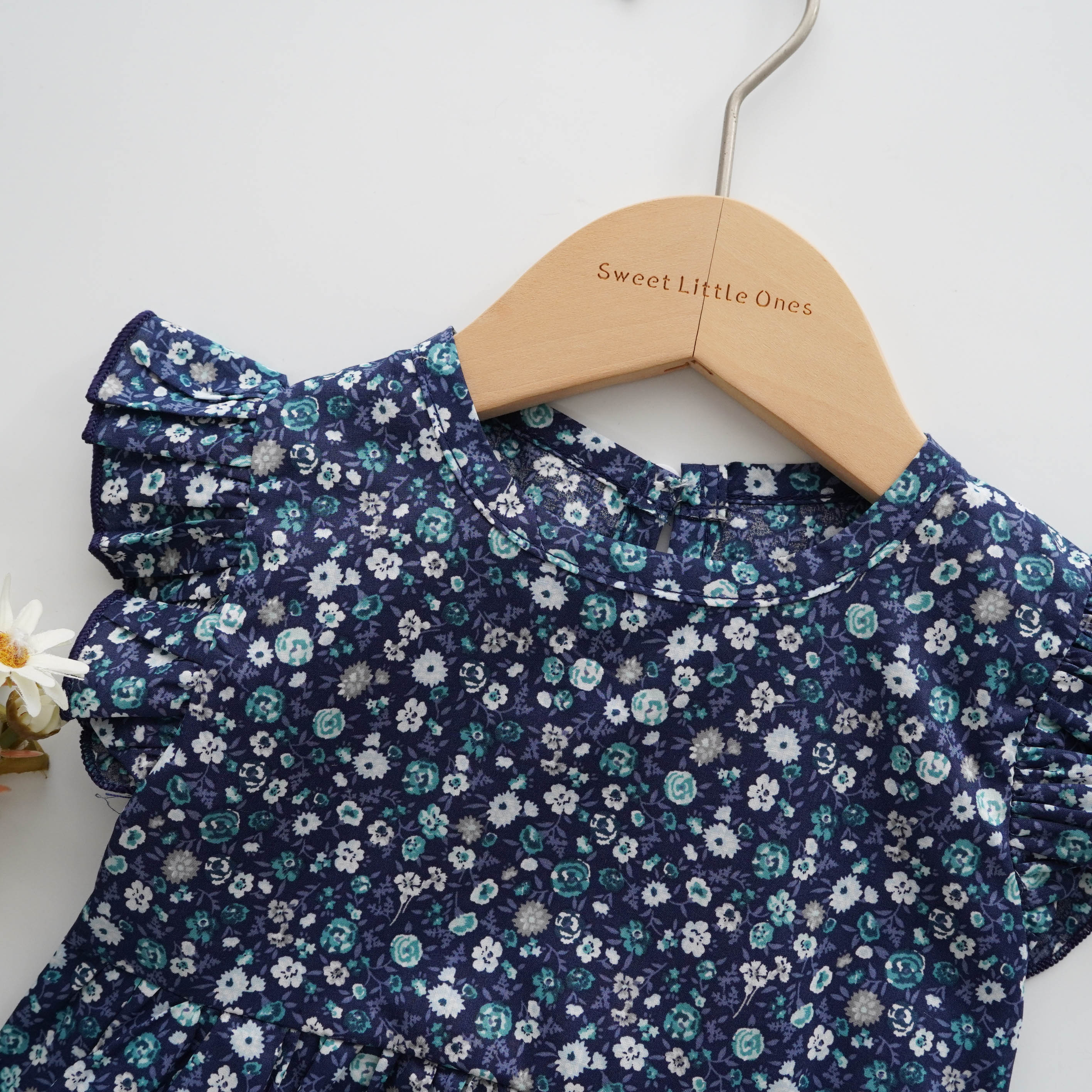 Floral Printing Blue Romper with Hairband