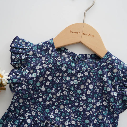Floral Printing Blue Romper with Hairband