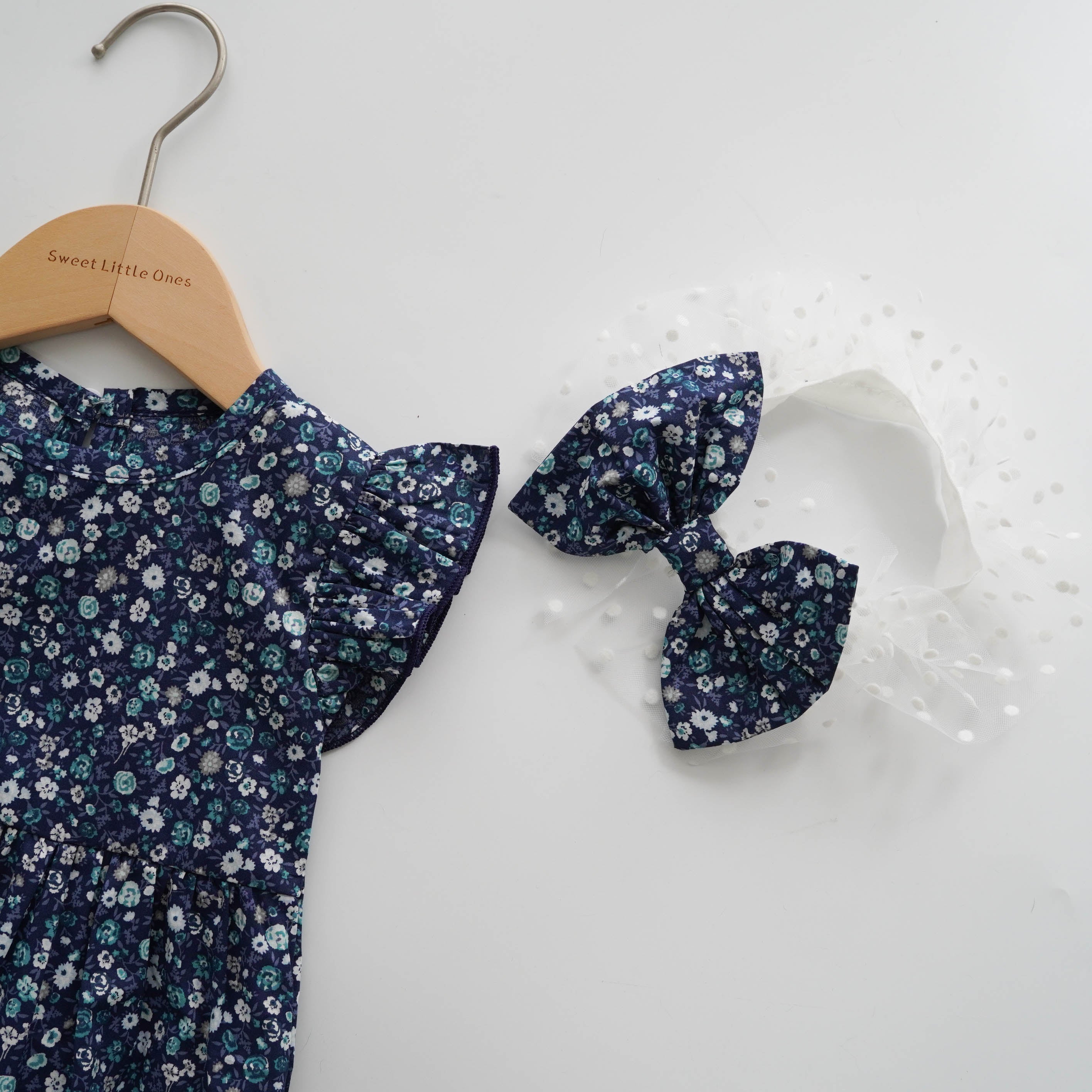 Floral Printing Blue Romper with Hairband