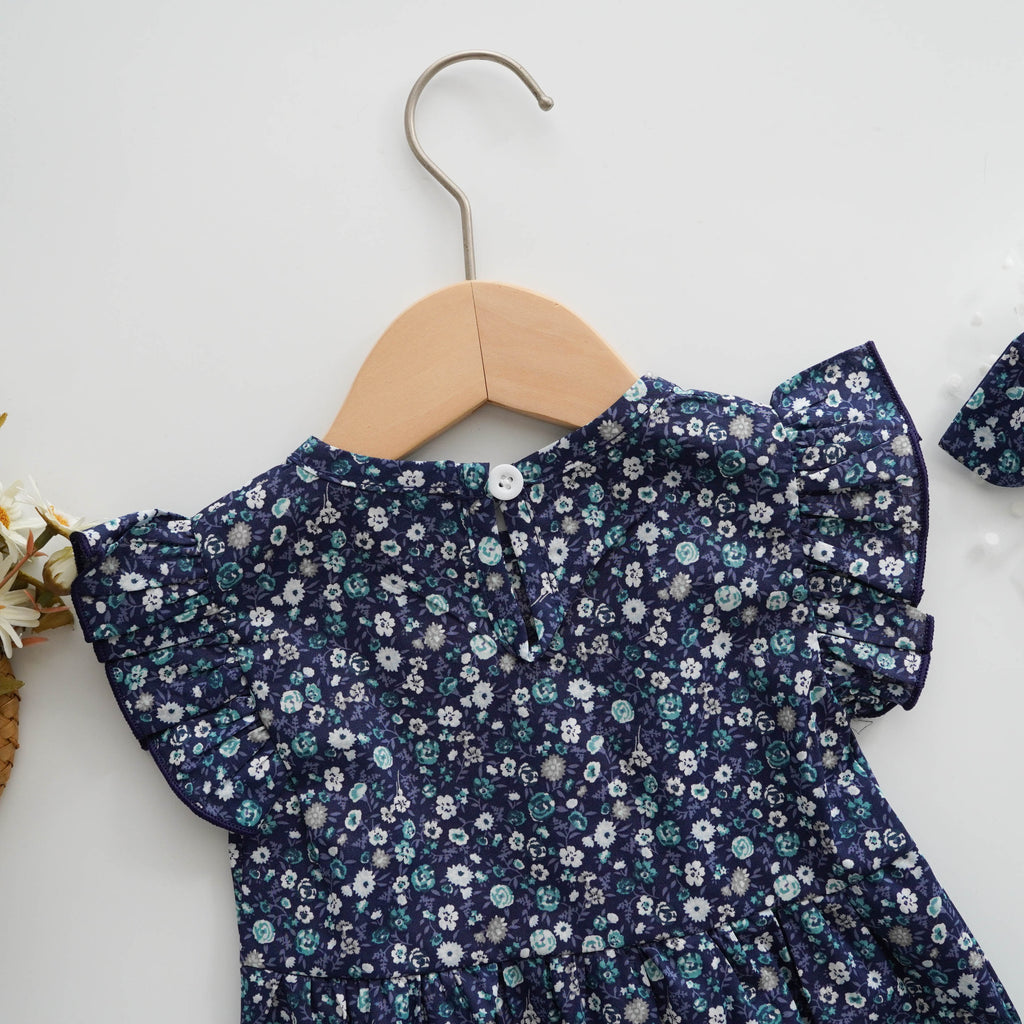 Floral Printing Blue Romper with Hairband