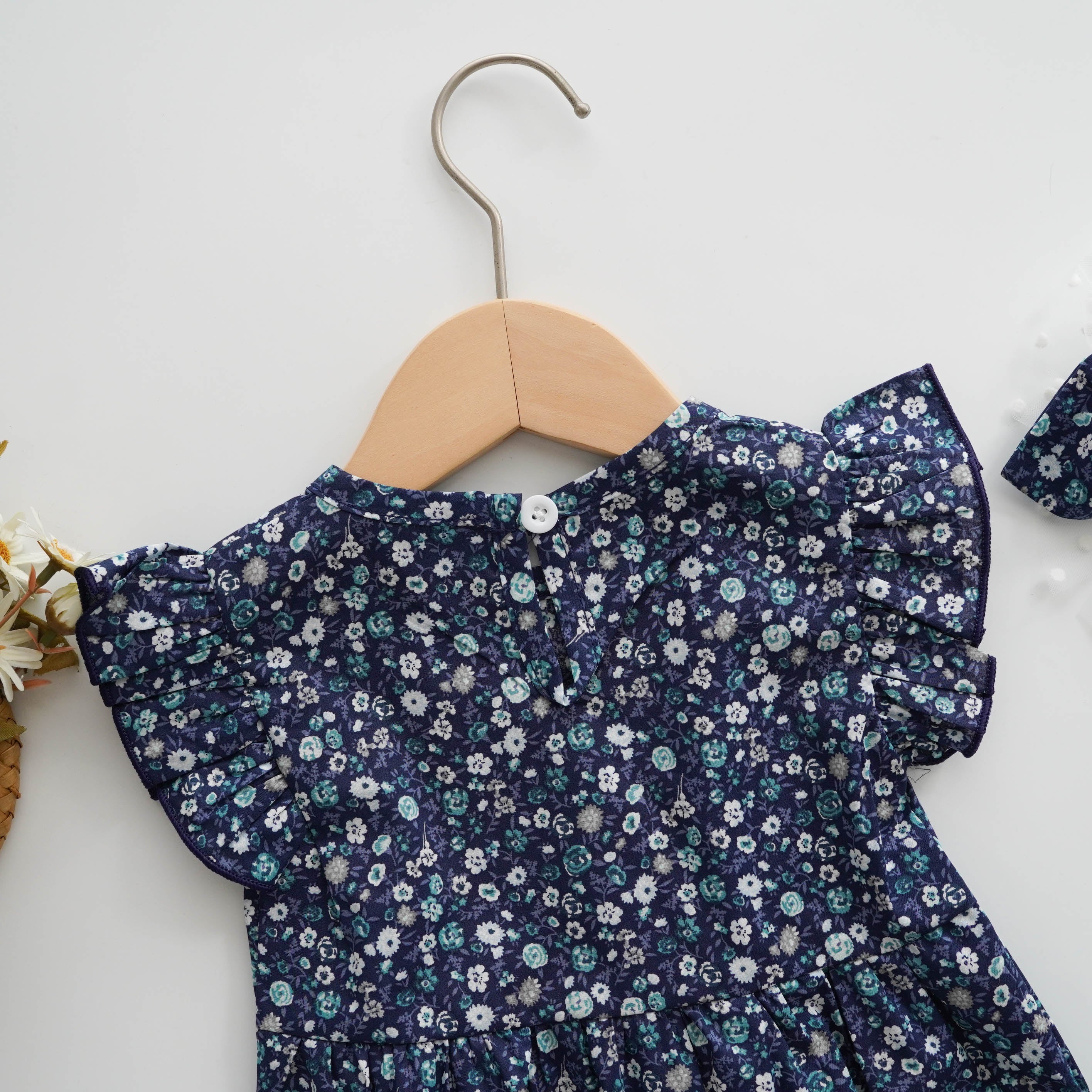 Floral Printing Blue Romper with Hairband
