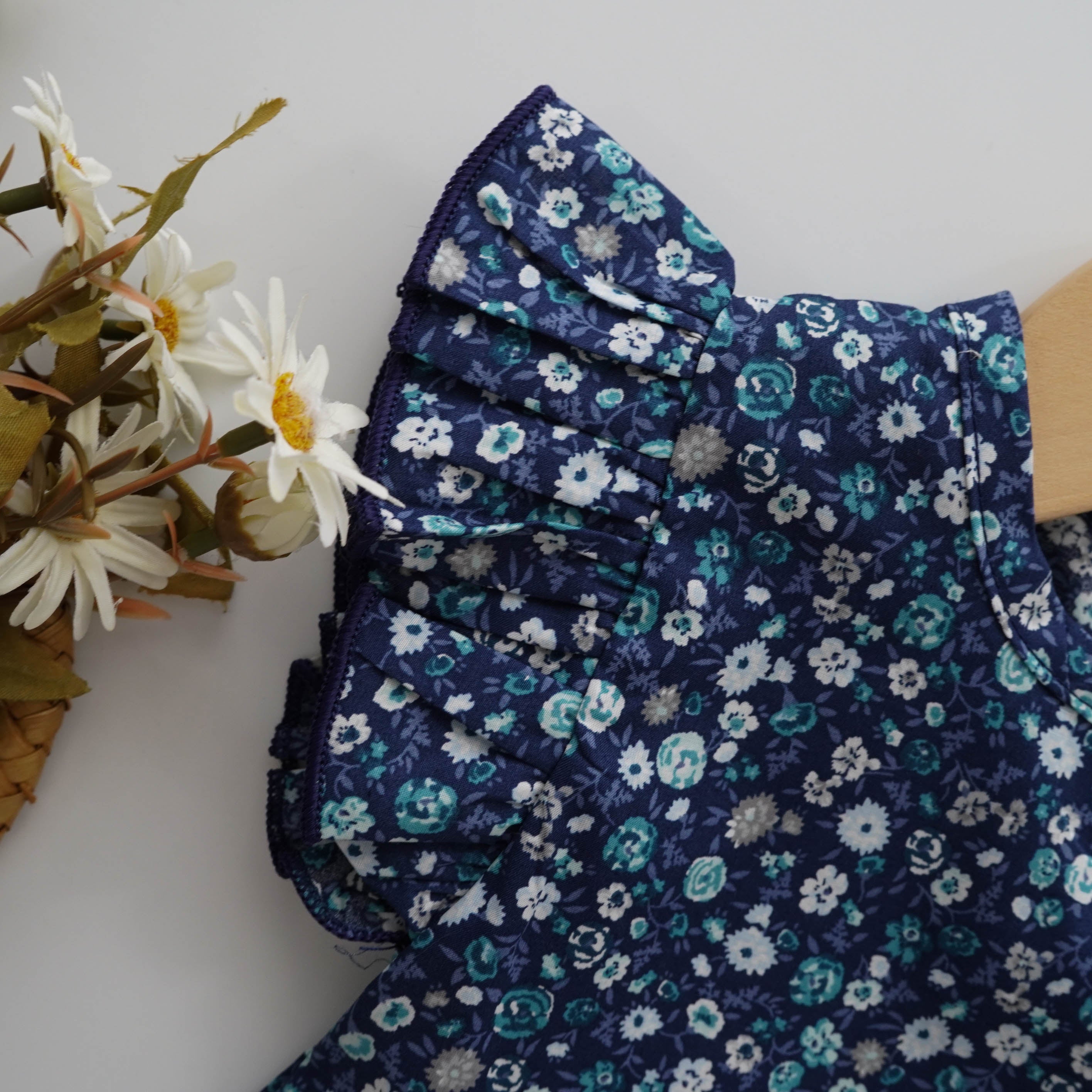 Floral Printing Blue Romper with Hairband
