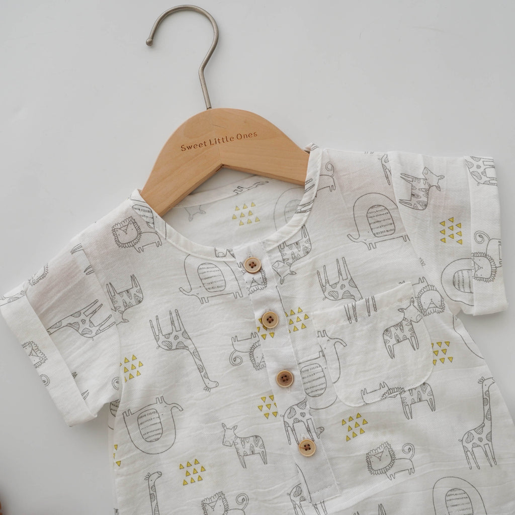 Animal Print Buttoned Romper (Size 66 & 73)