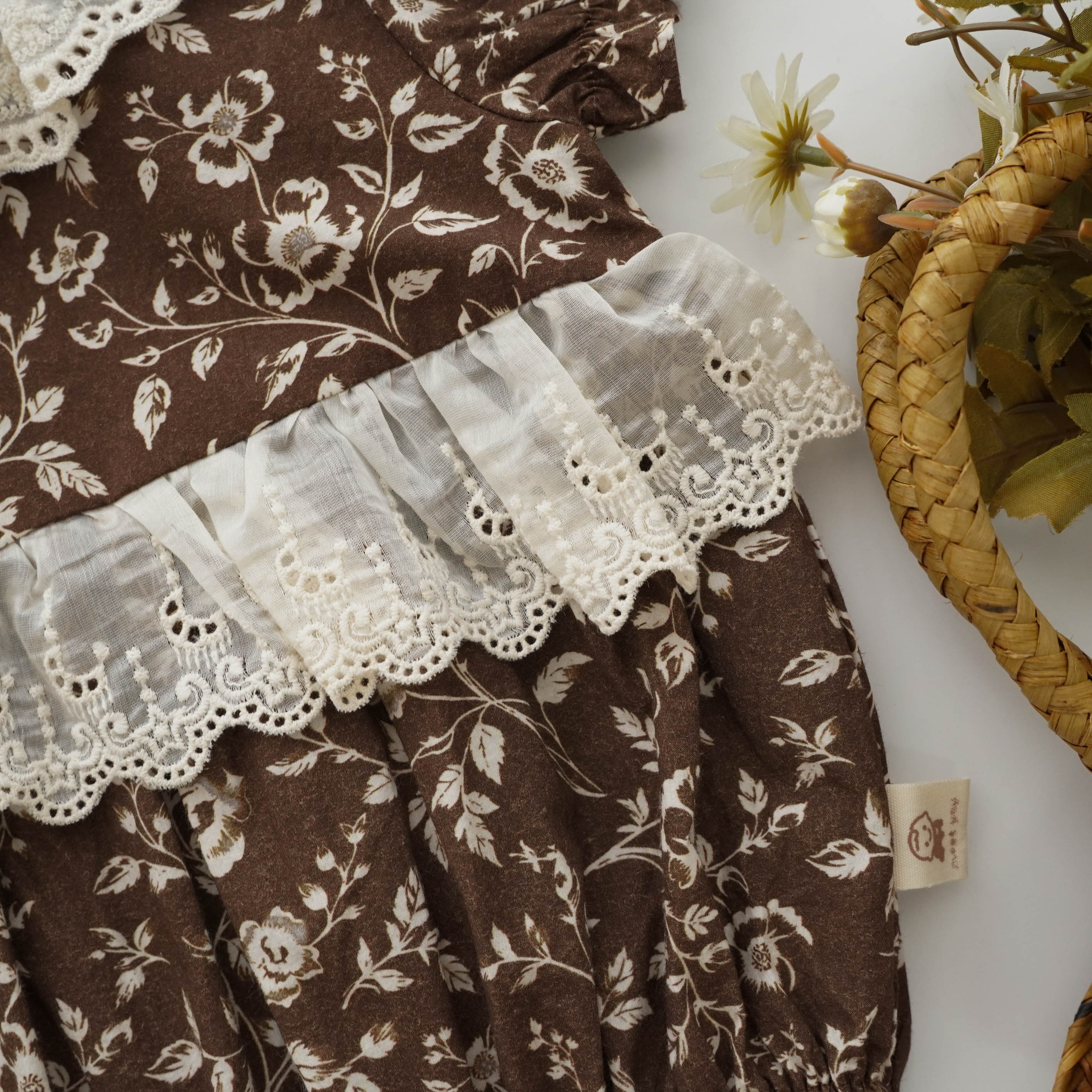 Floral Vintage Brown Romper (Size 90)