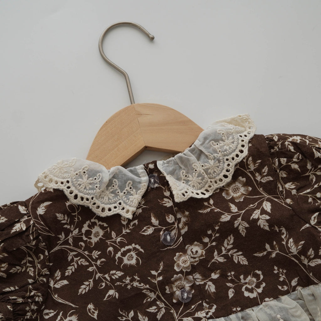 Floral Vintage Brown Romper (Size 90)