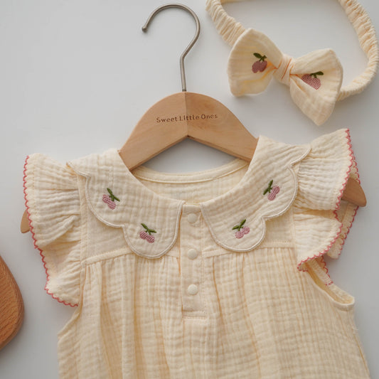 Cherry Cotton Romper with Hairband