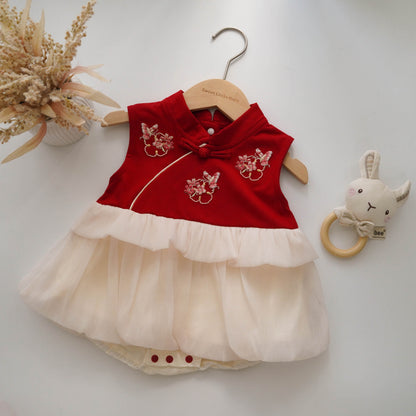 Embroidery Butterfly Chinese Romper