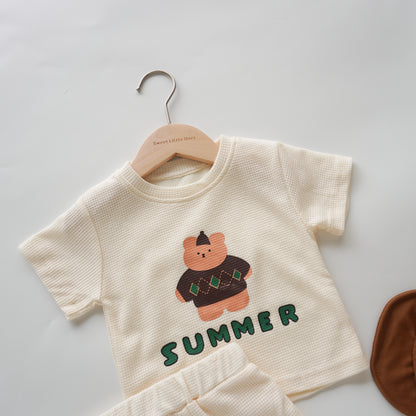 Summer Bear Waffle Two Pieces Set