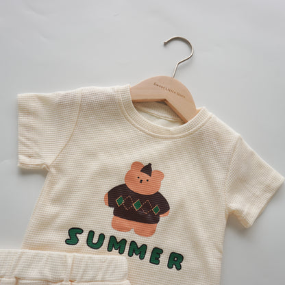 Summer Bear Waffle Two Pieces Set