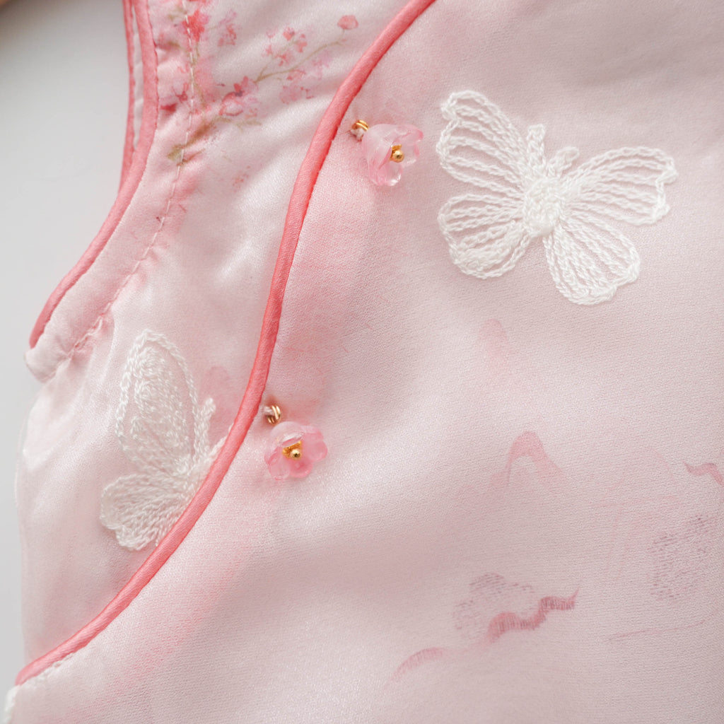 Silky Butterfly Cheongsam in Pink