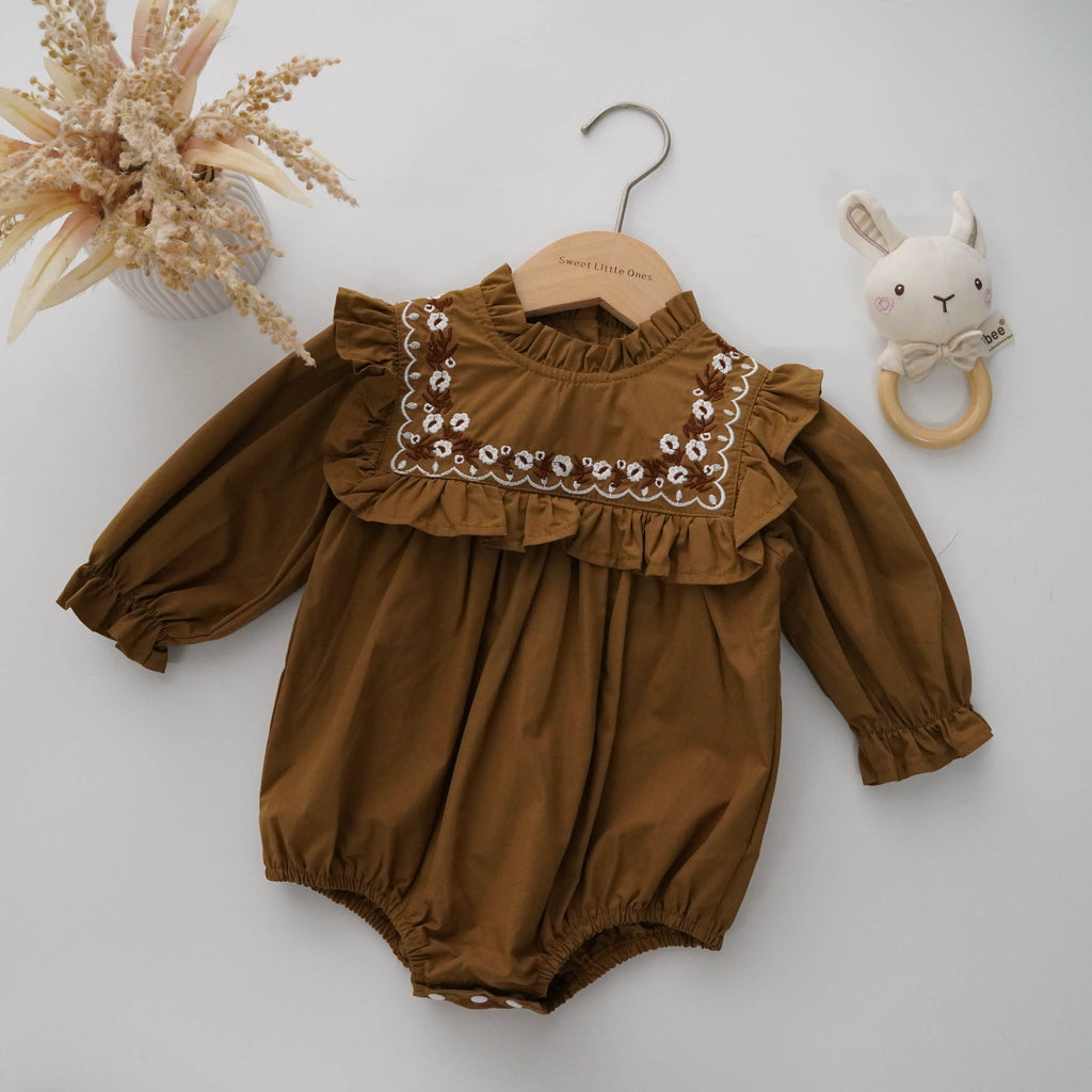 Vintage Brown Long Sleeves Romper