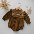 Vintage Brown Long Sleeves Romper