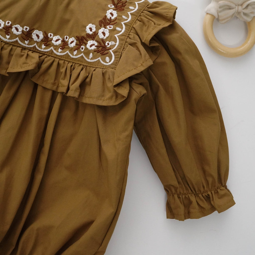 Vintage Brown Long Sleeves Romper