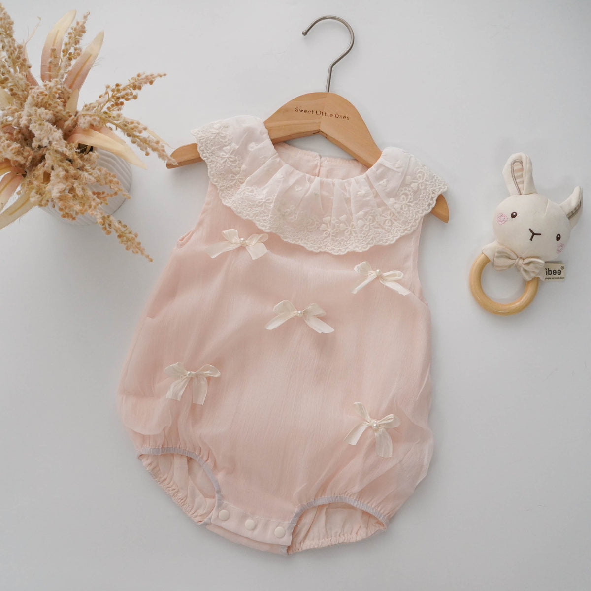 Ribbon Details Lacey Collar Romper
