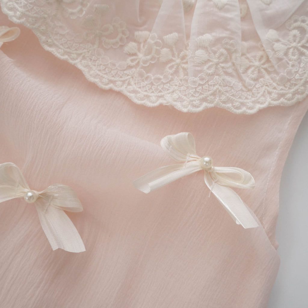 Ribbon Details Lacey Collar Romper