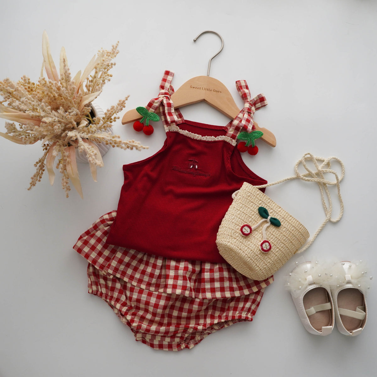 Cherry Checkered Two Pieces Set with Bag