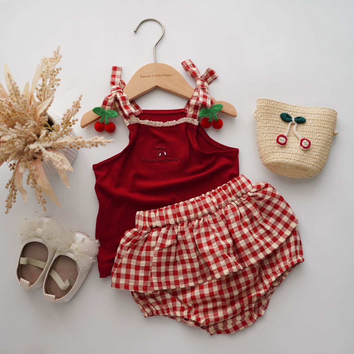 Cherry Checkered Two Pieces Set with Bag