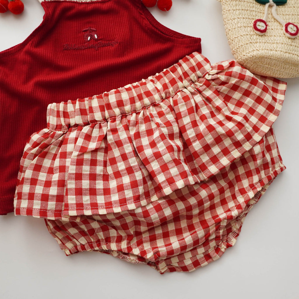Cherry Checkered Two Pieces Set with Bag