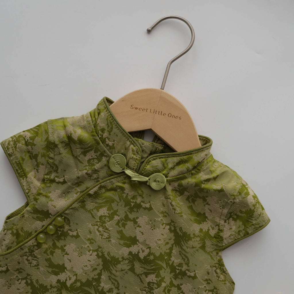 Vintage Green Printing Chinese Dress