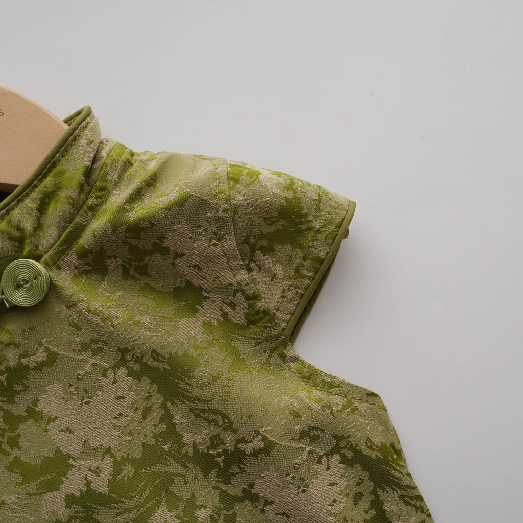 Vintage Green Printing Chinese Dress