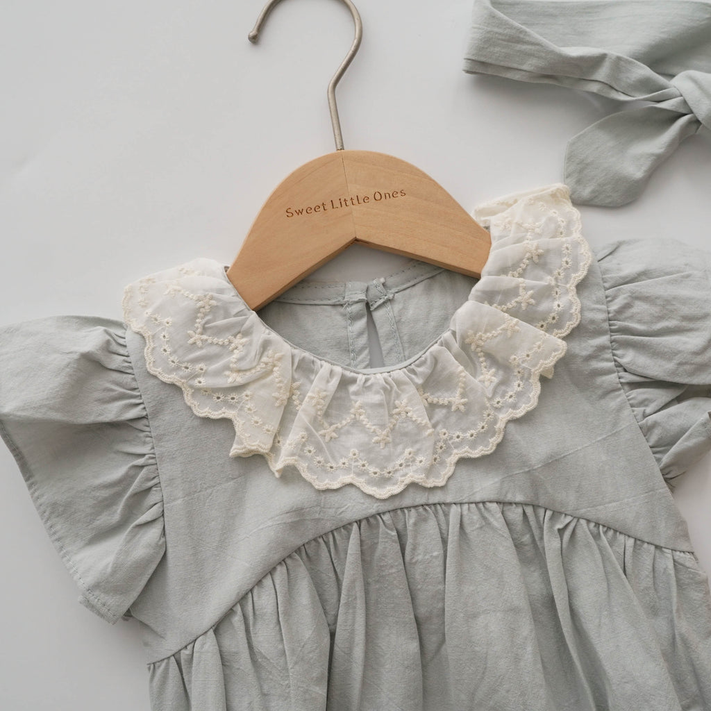 Ruffled Sleeves Mint Romper with Hairband