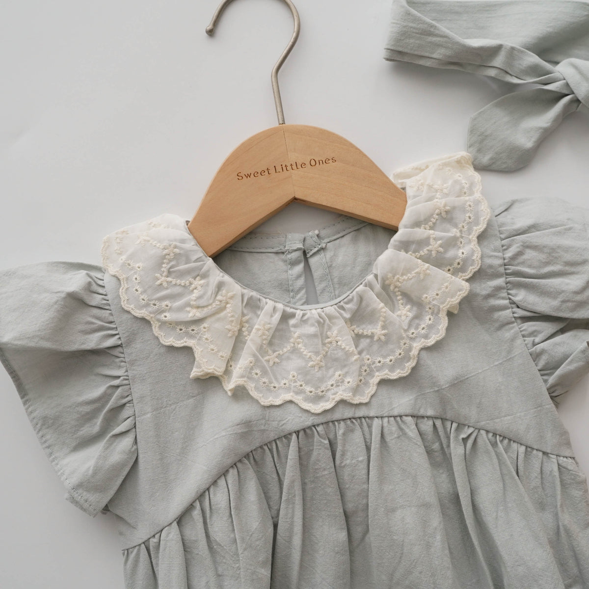 Ruffled Sleeves Mint Romper with Hairband