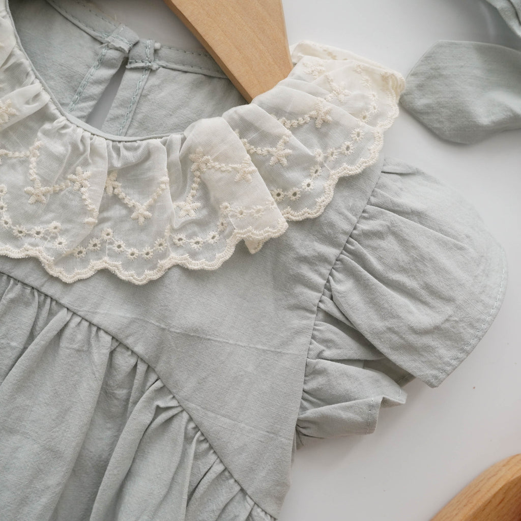 Ruffled Sleeves Mint Romper with Hairband