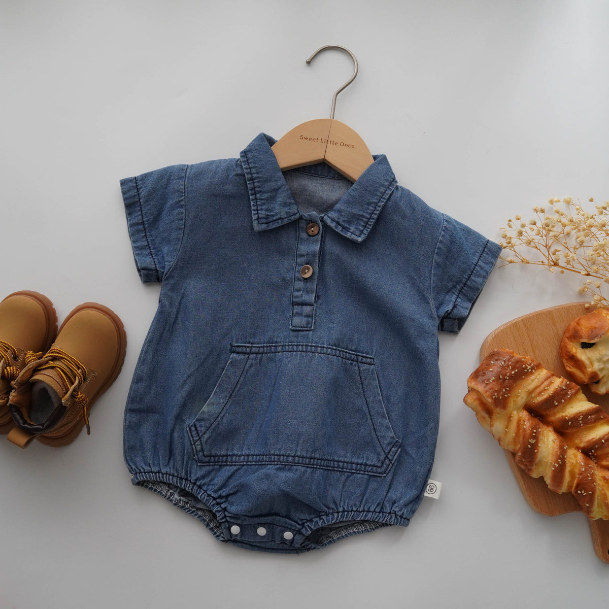 Buttoned Casual Denim Romper