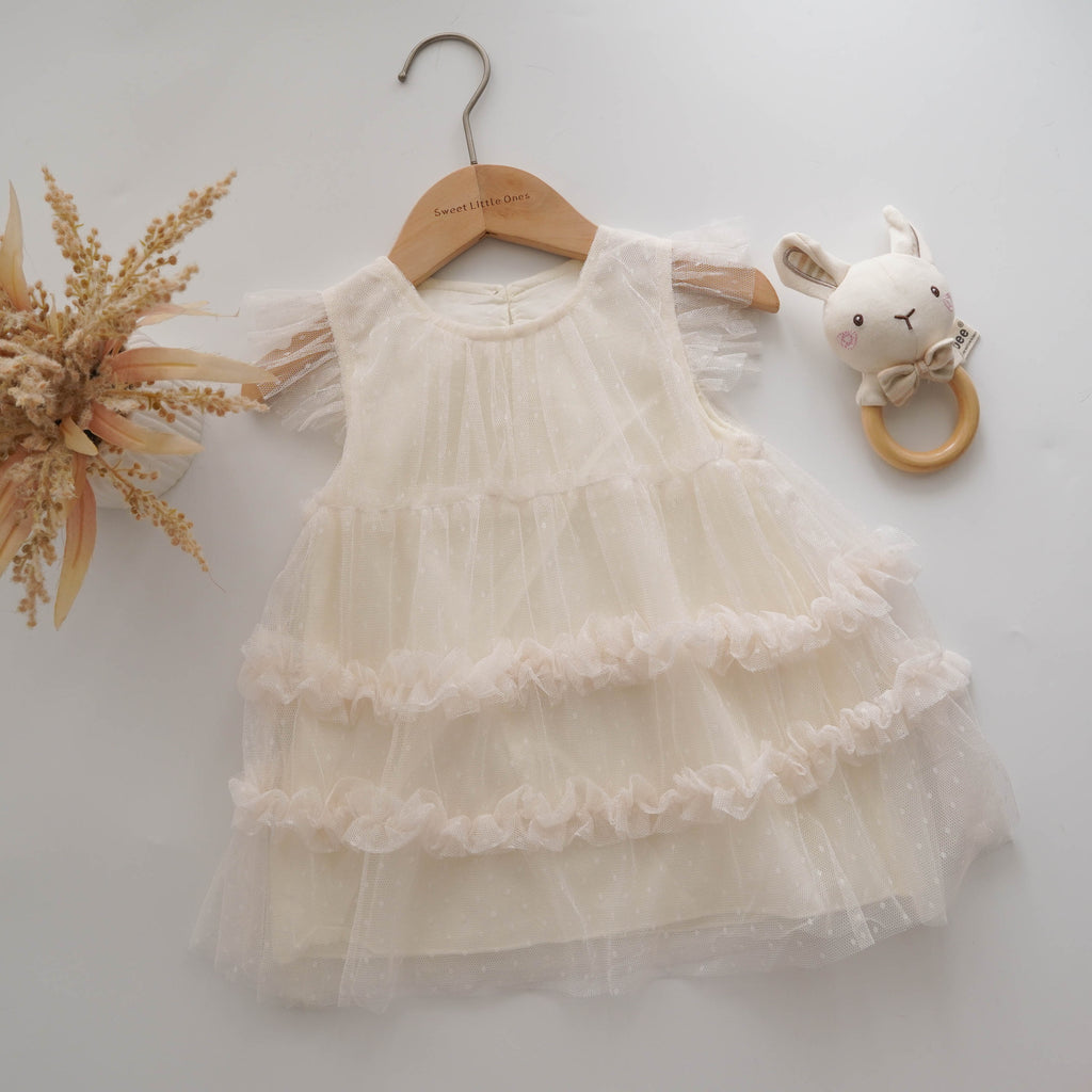 Ruffled Mesh Ivory Dress