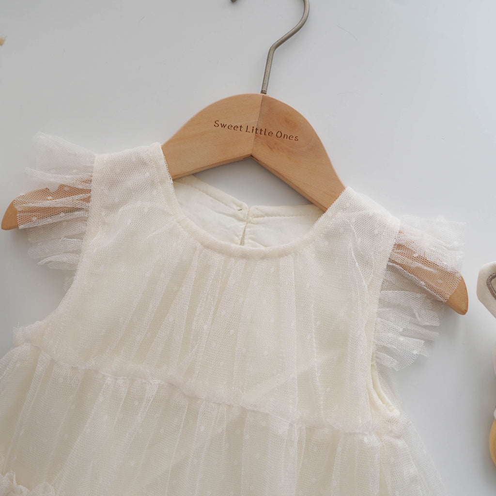 Ruffled Mesh Ivory Dress