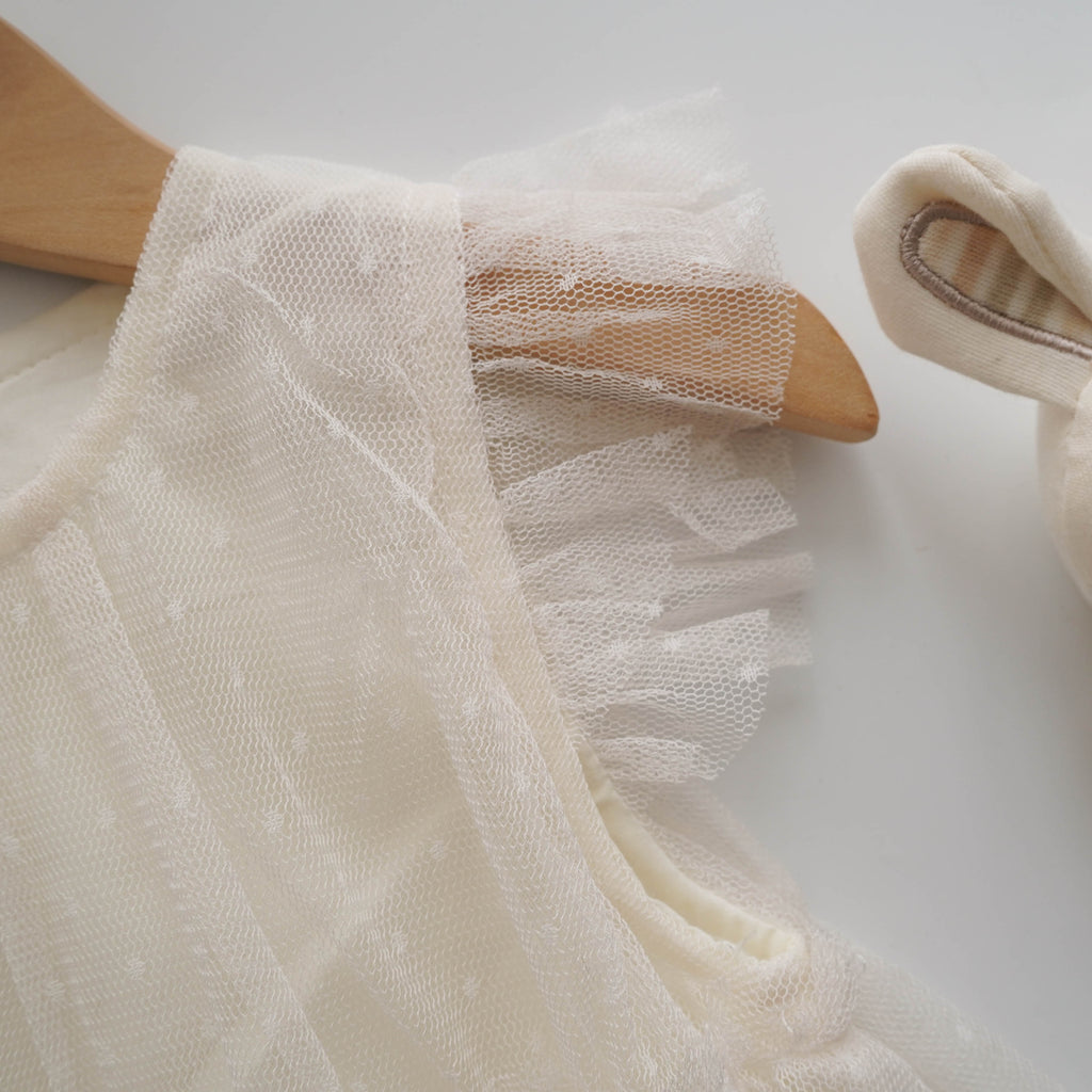 Ruffled Mesh Ivory Dress